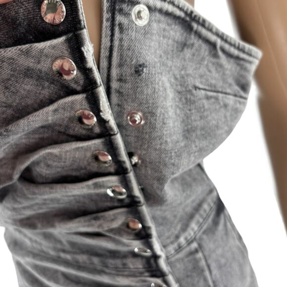 Retrofete Acid Gray Denim Chambray Jean Strapless Ruched Megh Dress - Picture 9 of 12